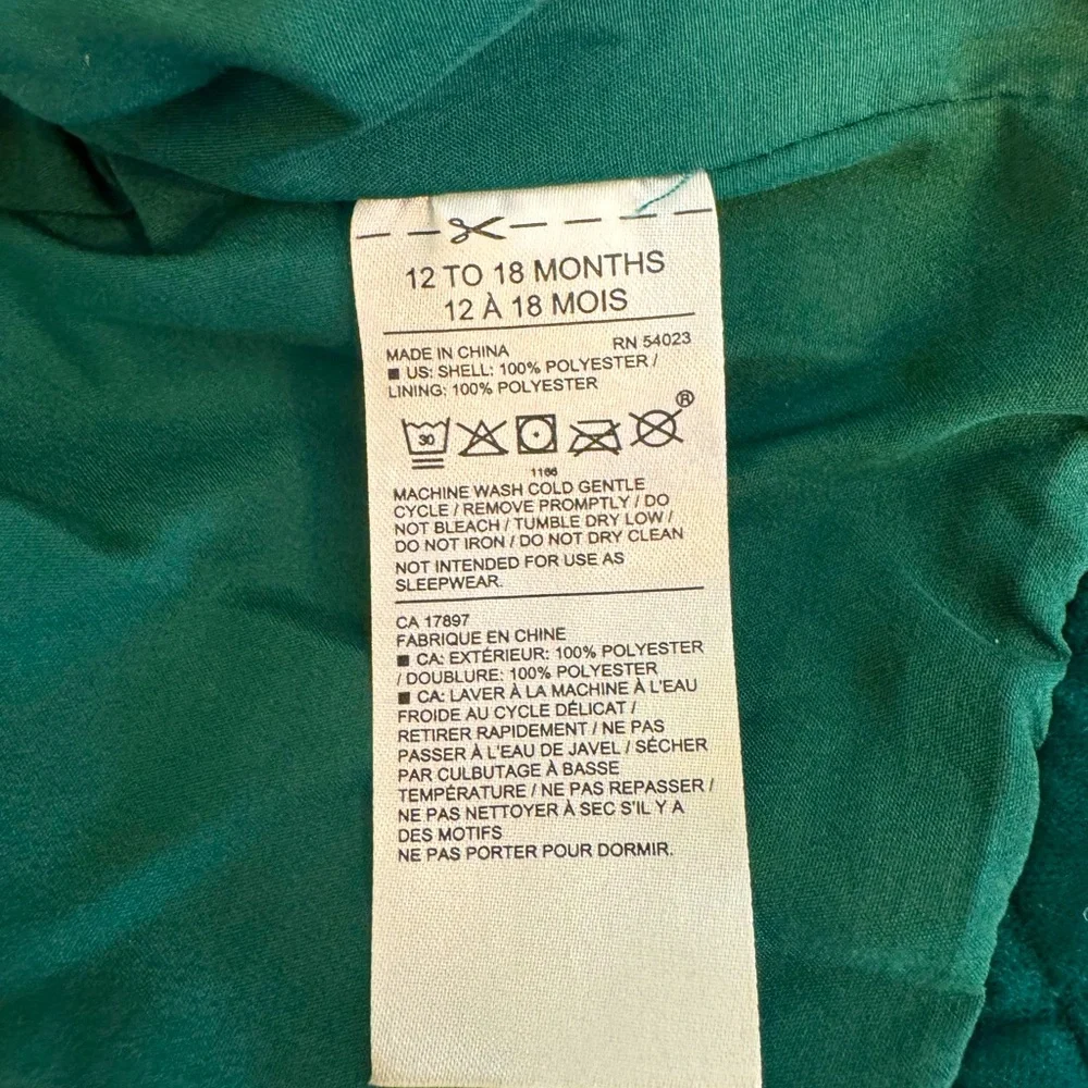 Janie and Jack Hunter Green Velvet Coat 12-18 Months, Like new condition!